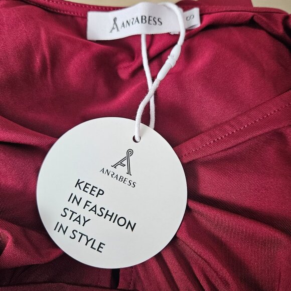 Anrabess Womens Elegant Maxi Dress Deep V-Neck Side Slit Burgundy Size S Party - Picture 9 of 10